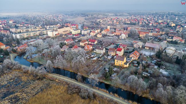 Dobre Miasto, 19.12.2017 r. rzeka Lyna po wschodniej stronie miasta. EU, PL, warm-maz. Lotnicze